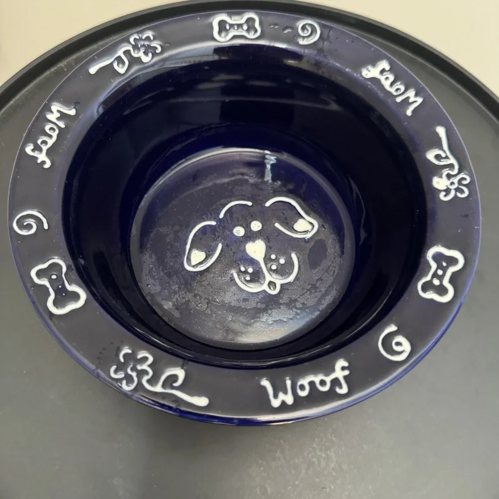 BOOTS & BARKLEY‎ Pet Bowl BLUE W/WHITE Dog  FACE 6 3/8